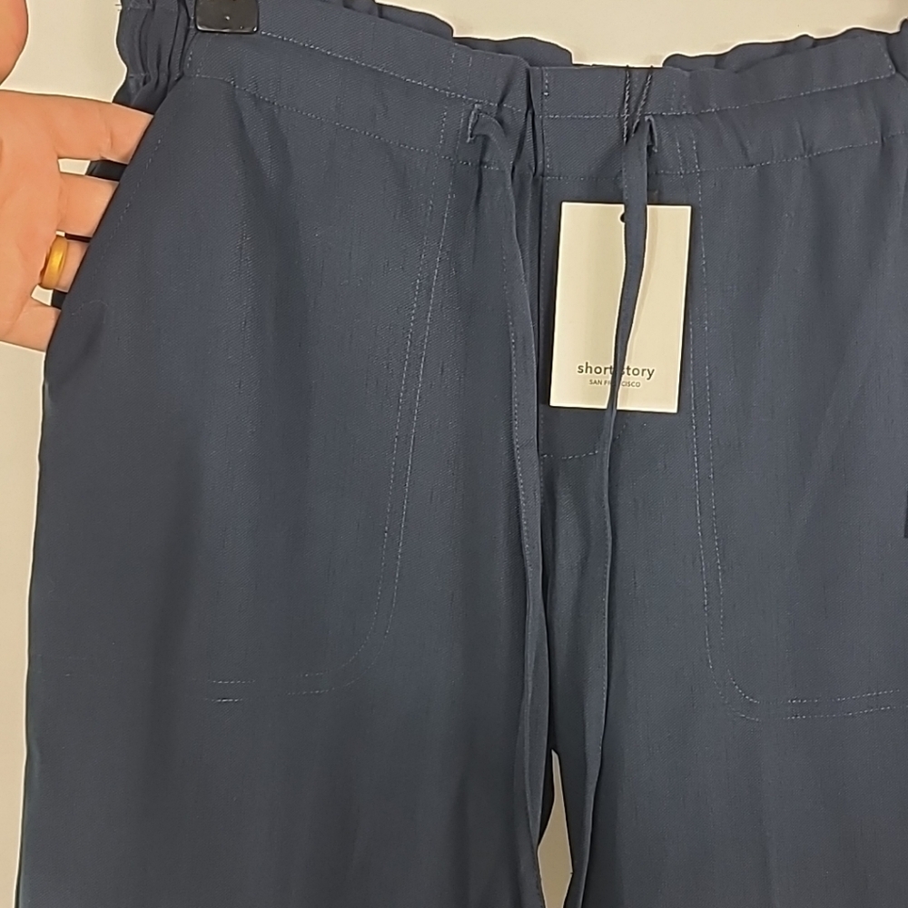 Liverpool Pull On Wide Leg Navy Blue Drawstring Pants Pockets Sz Small Petite - Picture 2 of 7